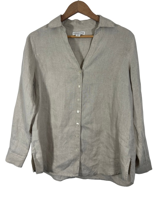 Coldwater Creek Tops - Coldwater Creek 100% Linen Button Up Shirt Womens Large Petite Beige India Made